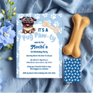 Niedlich Blue Mops Doggie Birthday Paw-ty Einladung