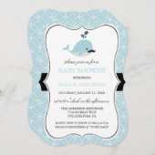 Niedlich Blue Mustache Whale Boy Babydusche Einlad Einladung (Vorne/Hinten)