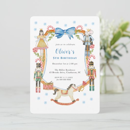 Niedlich Blue Nutcracker Weihnachtsjunge Geburtsta Einladung (Stehend Vorderseite)