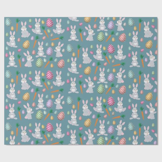 Niedlich Blue Oaster Bunny Rabbit Muster Geschenkpapier (Flach)