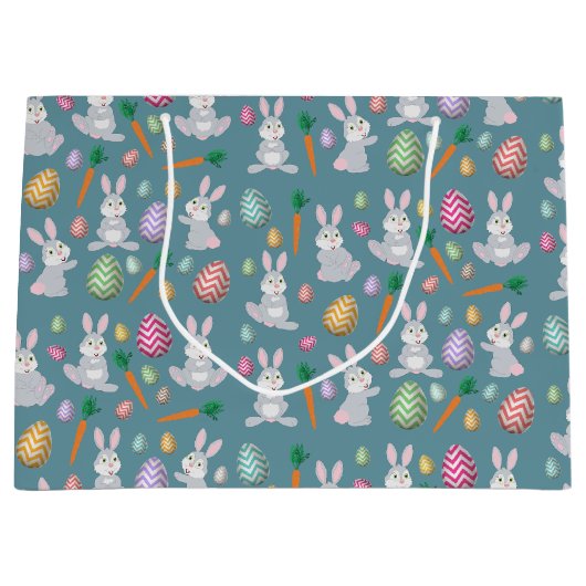 Niedlich Blue Oaster Bunny Rabbit Muster Große Geschenktüte (Vorderseite)