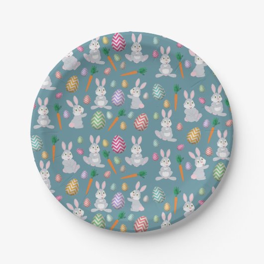 Niedlich Blue Oaster Bunny Rabbit Muster Pappteller (Vorderseite)