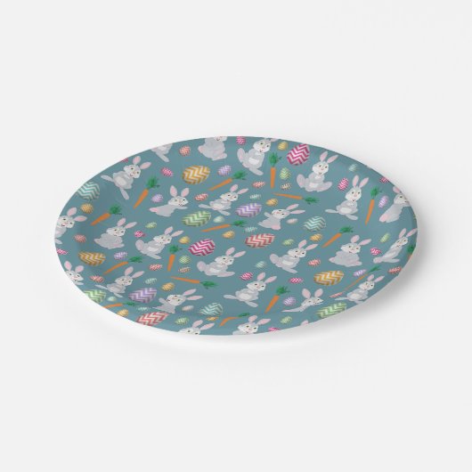 Niedlich Blue Oaster Bunny Rabbit Muster Pappteller (Schrägansicht)