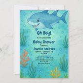 Niedlich Blue Ocean Shark Boy Baby Dusche Einladung (Vorderseite)