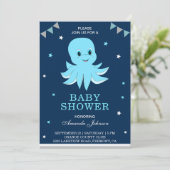 Niedlich Blue Octopus Baby Dusche Einladung (Stehend Vorderseite)