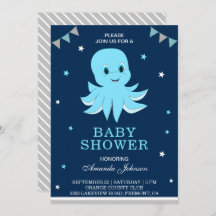 Niedlich Blue Octopus Baby Dusche Einladung