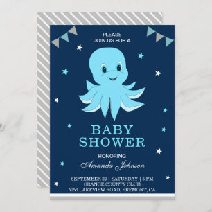 Niedlich Blue Octopus Baby Dusche Einladung
