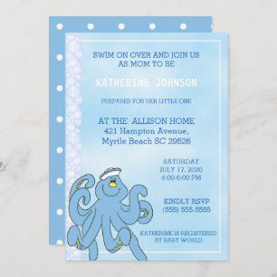 Niedlich Blue Octopus Baby Dusche Einladung