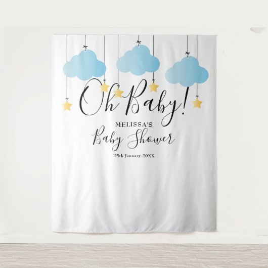 Niedlich Blue Oh Baby Dusche Foto Stand Hintergrun Wandteppich (Vorderseite)