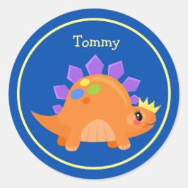 Niedlich Blue Orange Baby Dinosaurier Runder Aufkleber