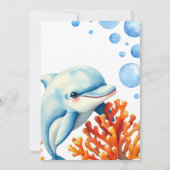 Niedlich Blue & Orange Coral Dolphin Kindergeburts Einladung (Rückseite)