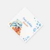 Niedlich Blue & Orange Coral Dolphin Kindergeburts Serviette (Ecke)
