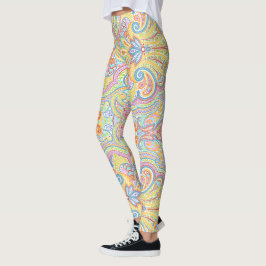Niedlich Blue Orange Pink Lila Weiß Paisley Floral Leggings