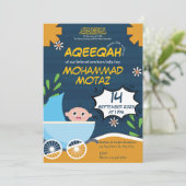 Niedlich Blue Orange Stroller Baby Boy Muslim Aqee Einladung (Stehend Vorderseite)