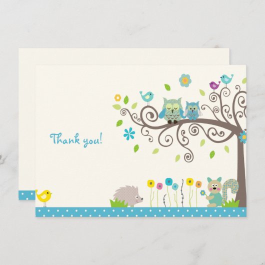 Niedlich Blue Owl Boy Baby Dusche Danke Karten (Vorne/Hinten)