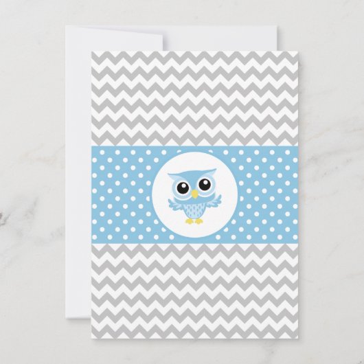 Niedlich Blue Owl Grau Zickzack Boy Baby Dusche Einladung (Rückseite)