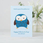 Niedlich Blue Owl Kids Valentinstag Cards Einladung (Stehend Vorderseite)