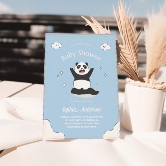Niedlich Blue Panda Baby Dusche - bestellbare Baby Einladung