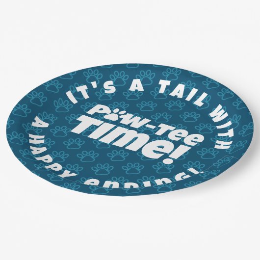 Niedlich Blue Pawprints Pet Adoption Paw-tee! Zeit Pappteller (Schrägansicht)