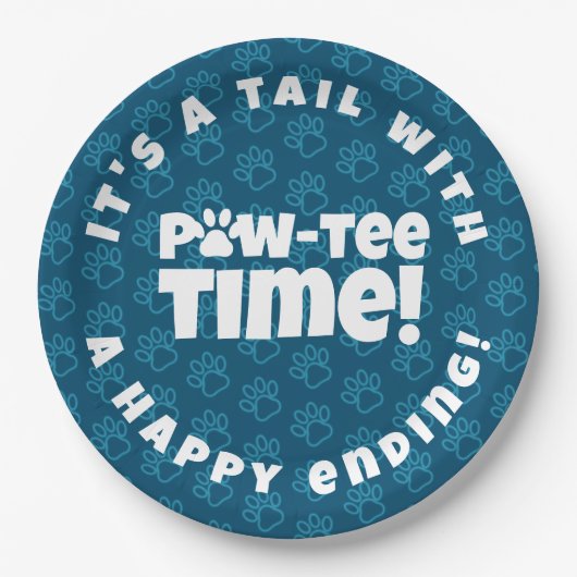 Niedlich Blue Pawprints Pet Adoption Paw-tee! Zeit Pappteller (Vorderseite)