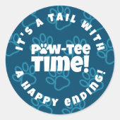 Niedlich Blue Pawprints Pet Adoption Paw-tee! Zeit Runder Aufkleber (Vorderseite)