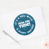 Niedlich Blue Pawprints Pet Adoption Paw-tee! Zeit Runder Aufkleber (Umschlag)