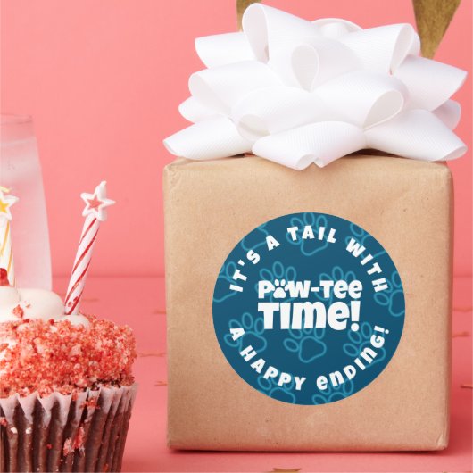 Niedlich Blue Pawprints Pet Adoption Paw-tee! Zeit Runder Aufkleber (Party)