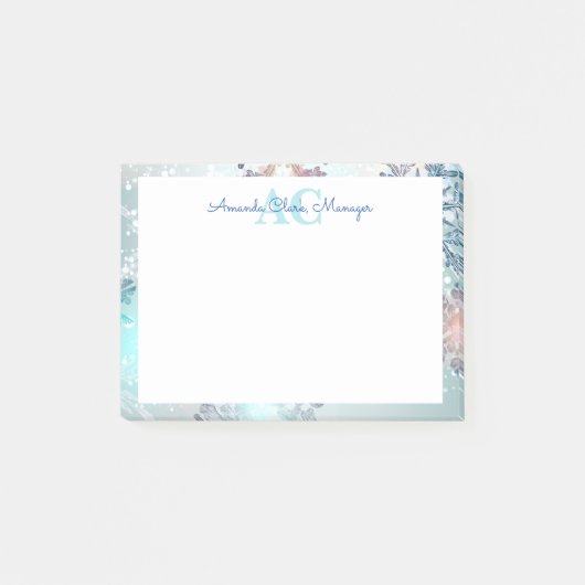 Niedlich Blue Personalisiert Monogramm Name Post-it Klebezettel (Vorderseite)