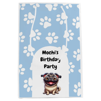 Niedlich Blue Pet Mops Geburtstagsparty Mittlere Geschenktüte