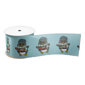 Niedlich Blue Pinguin Print | Frohe Weihnachtsgesc Satinband (Spule)