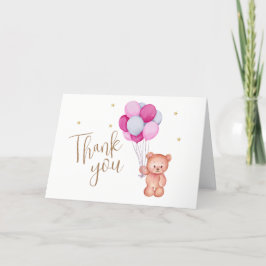 Niedlich Blue Pink Ballon Teddy Bear Baby Dusche Dankeskarte
