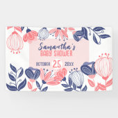 Niedlich Blue Pink Blume Botanical Baby Dusche Banner (Horizontal)