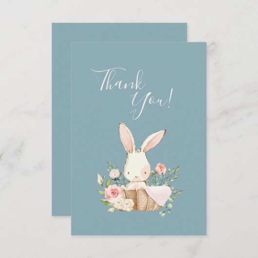 Niedlich Blue Pink Bunny Baby Dusche Vielen Dank Dankeskarte (Vorne/Hinten)