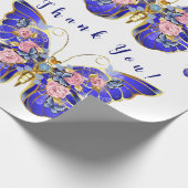 Niedlich Blue Pink Gold Butterfly Floral Vielen Da Geschenkpapier (Ecke)