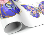 Niedlich Blue Pink Gold Butterfly Floral Vielen Da Geschenkpapier (Rolleneckpunkt)