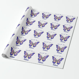 Niedlich Blue Pink Gold Butterfly Floral Vielen Da Geschenkpapier