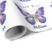 Niedlich Blue Pink Gold Butterfly Floral Vielen Da Geschenkpapier (Rolleneckpunkt)