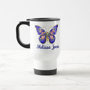 Niedlich Blue Pink Gold Butterfly Name Weiß Reisebecher