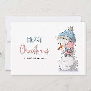 Niedlich Blue Pink Snowman Pig Weihnachten