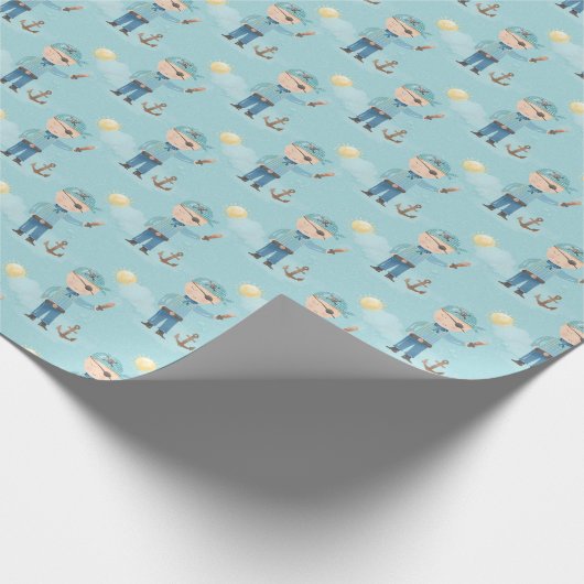 Niedlich Blue Pirate Boy Geschenkpapier (Ecke)