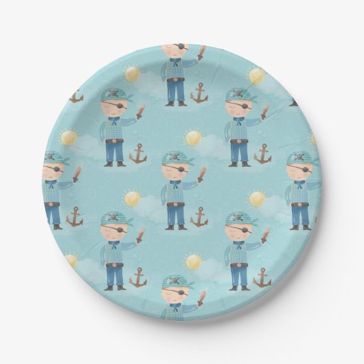 Niedlich Blue Pirate Boy Pappteller (Vorderseite)