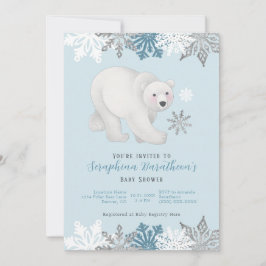 Niedlich Blue Polar Bear Baby Dusche Einladung
