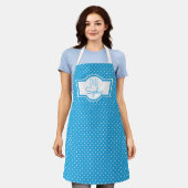Niedlich Blue Polka Dot Koch Name Backend Schürze (Getragen)