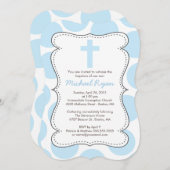 Niedlich Blue Polka Dots Cross Taufe Einladung (Vorne/Hinten)