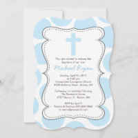 Niedlich Blue Polka Dots Cross Taufe Einladung
