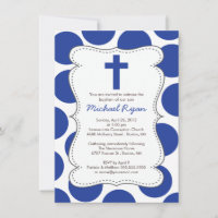 Niedlich Blue Polka Dots Cross Taufe Einladung