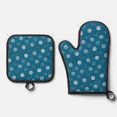 Niedlich Blue Polka Dots Modernes & elegantes Weih Ofenhandschuh & Topflappen-Set (Vorderseite)