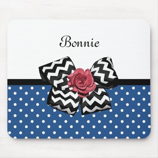 Niedlich Blue Polka Dots Rote Rose Zickzack Bow un Mousepad (Vorne)