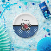 Niedlich Blue Polka Dots Rote Rose Zickzack Bow un Pappteller (Party)