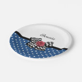 Niedlich Blue Polka Dots Rote Rose Zickzack Bow un Pappteller (Schrägansicht)